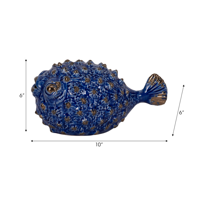 BLUE CERAMIC PUFFER FISH 10"