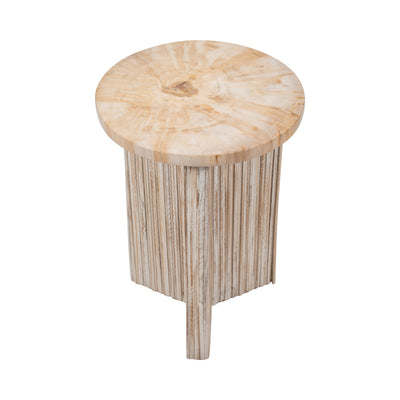 Petrified Wood And Teak 20" Accent Table, Cream