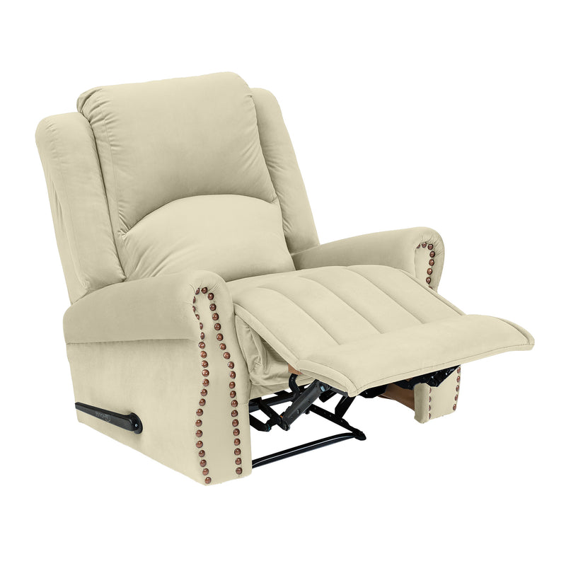 Velvet Rocking & Rotating Recliner Chair - Light Beige - NZ120