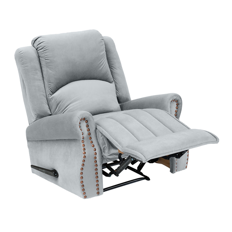 Velvet Rocking Recliner Chair - Grey - NZ120