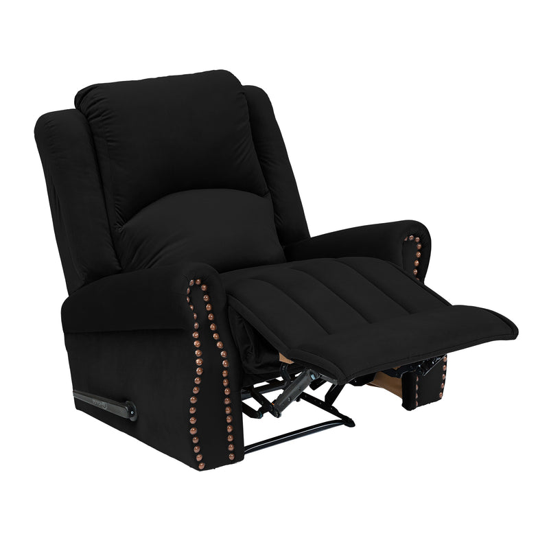 Velvet Rocking Recliner Chair - Black - NZ120