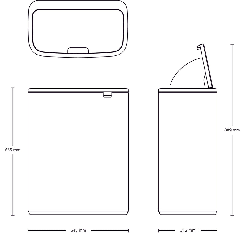 Brabantia Bo Touch Bin, 60 litre, Plastic Bucket,Matt Steel Fingerprint Proof