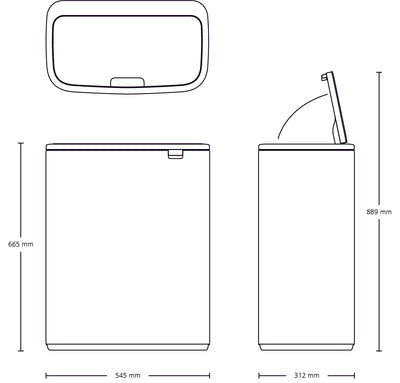 Brabantia Bo Touch Bin, 60 litre, Plastic Bucket,Matt Steel Fingerprint Proof