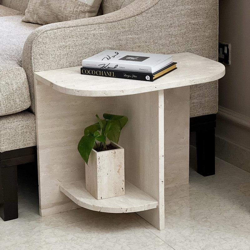 Treventino Chic White Marble Side Table By Alhome