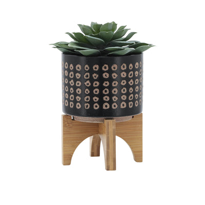 CERAMIC 5" PLANTER ON STAND, BROWN