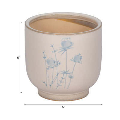 5" Blue Flowers Planter, Ivory/blue