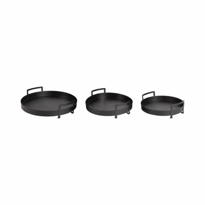 METAL, S/3 15/17/18" TRAY WITH HANDLES, BLACK