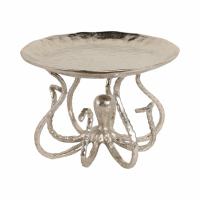 14" Octopus Holding Up Bowl, Silver