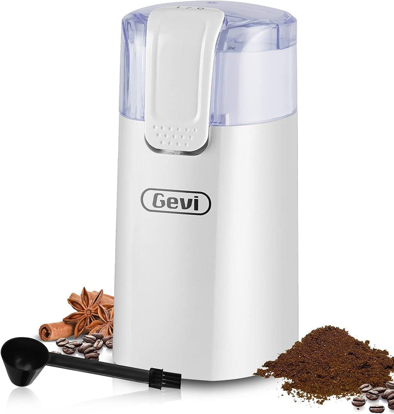 Gevi One-Touch Button Electric Coffee Grinder Coffee Bean Grinder for Coffee Espresso Latte Mochas, Noiseless Operation-white