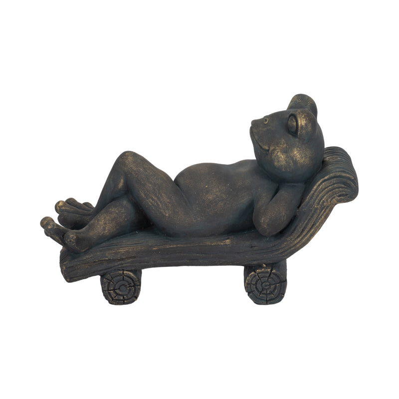 15" Relaxed Frog On Lounger, Bronze