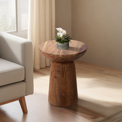 20" Grooved Base Wood Accent Table, Natural