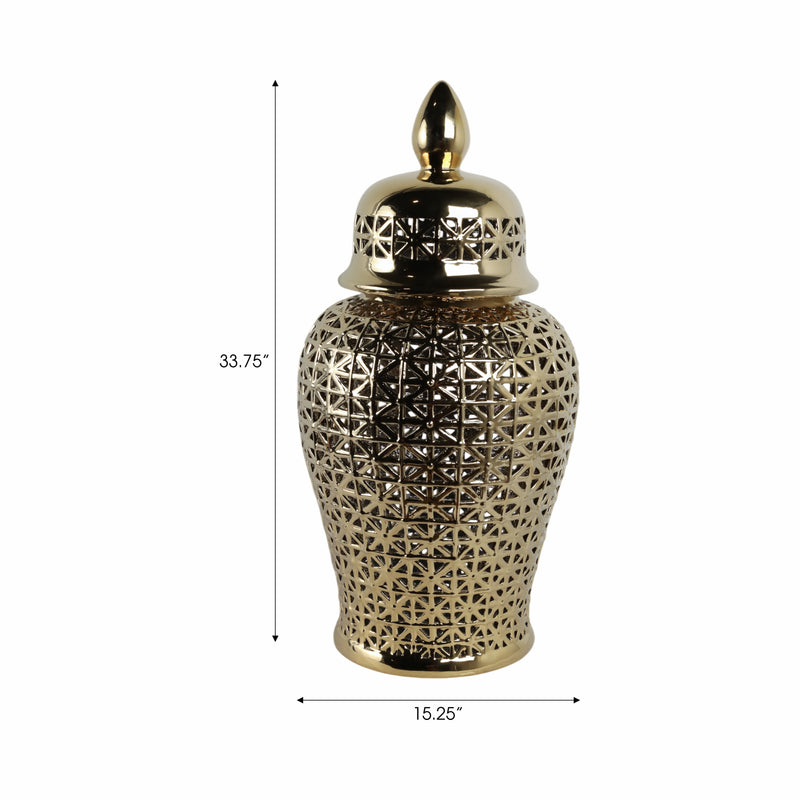 Pierced Ceramic Temple Jar, Gold