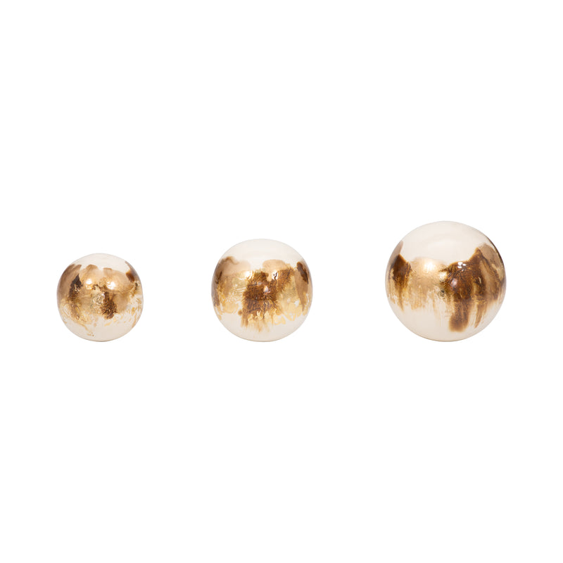 METAL, S/3 4/5/6" GALAXY ORBS, PEARL/GOLD