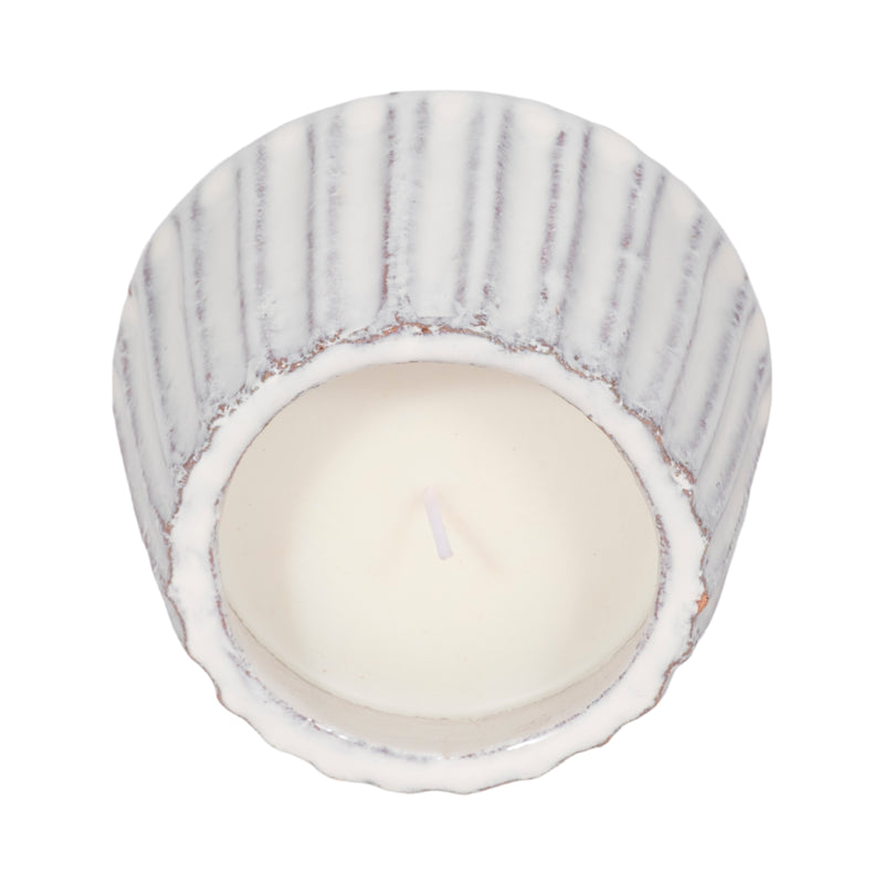 5" 9 Oz Sea Salt & Lemon Ridged Candle, White