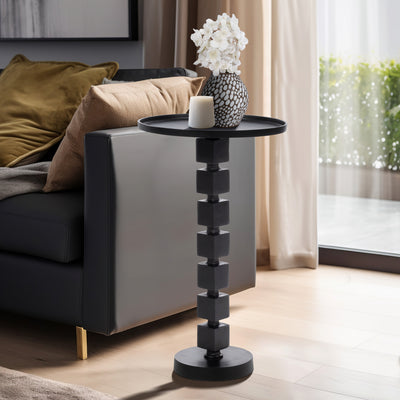 26" ALUMINUM STACKED CUBE ACCENT TABLE, BLACK