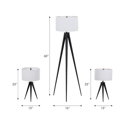 Metal,s/3,23/60"h,table&floor Tripod Lamps,blk