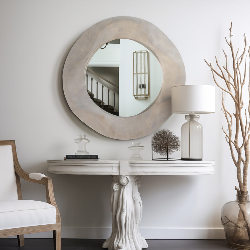 36X36 CAILEN TXTURED ROUND WOODEN MIRROR,WHITEWASH