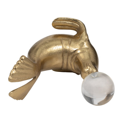 Metal, 7" Sea Lion W/ Acrylic Ball, Gold