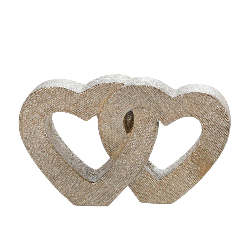 10" CERAMIC DOUBLE HEART TABLE DECO, CHAMPAGNE