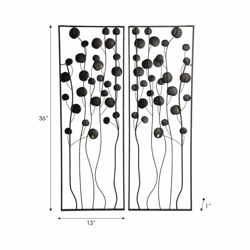 S/2 36" Dainty Flowers Metal Wall D?cor, Black/gol