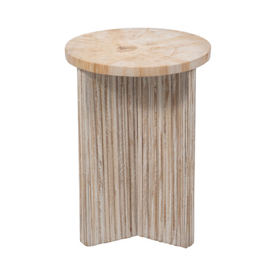 Petrified Wood And Teak 20" Accent Table, Cream