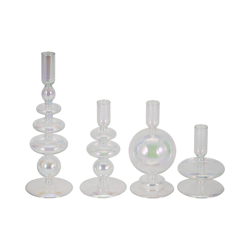 7" Glass Bubble Taper Candle Holder, Luster