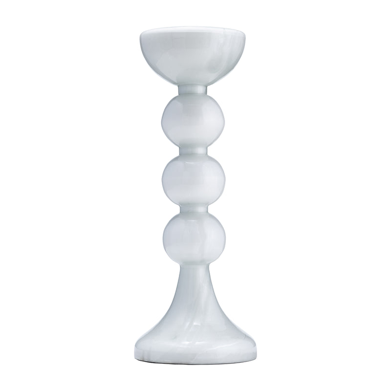 GLASS, 18"H,  BUBBLY CANDLE HOLDER, WHT ENAM