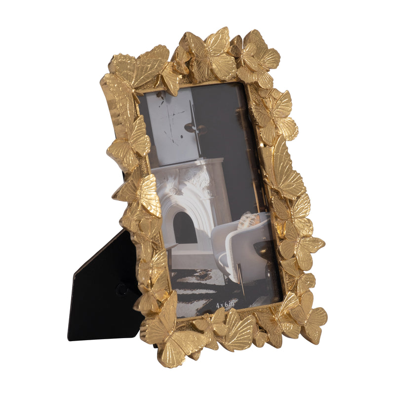 Resin, 4x6 Butterflies Photo Frame, Gold