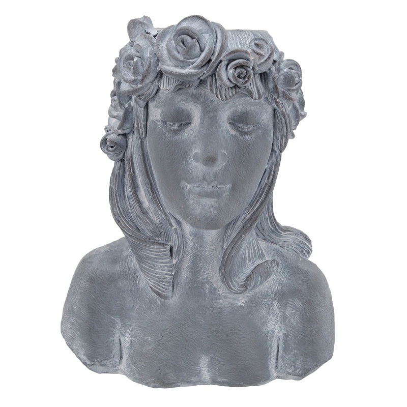 RESIN, 19" LADY W/ ROSES, GRAY