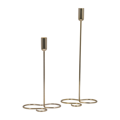 METAL, 11" SQUIGGLY BASE TAPER CANDLEHOLDER, GOLD