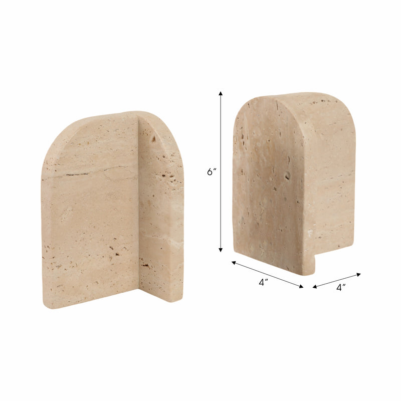 S/2 6" Arched Travertine Bookends, Tan