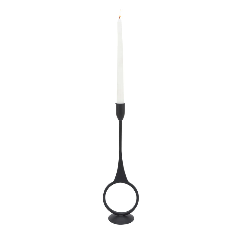 METAL, 13"H ROUND TAPER CANDLE HOLDER, BLACK