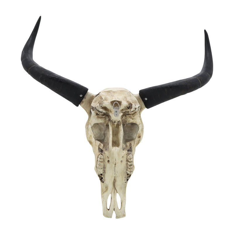 RESIN, 28" BULL SKULL WALL ACCENT, IVORY/BLACK KD