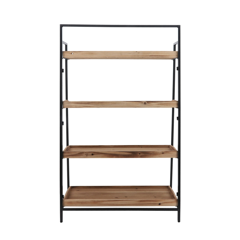 WOOD/METAL, 52"H FOLDING 4-LAYERED SHELF, BRWN/BLK