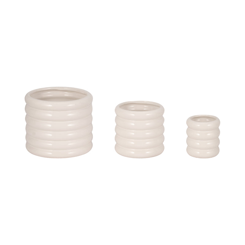 S/3 4/6/7" Stacked Rings Planters, White