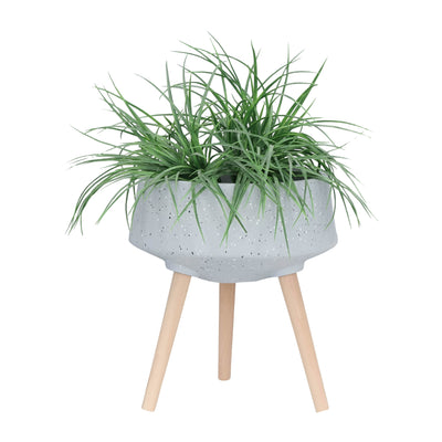 S/2 11/15" TERRAZZO PLANTER W/ WOOD LEGS,  GRAY