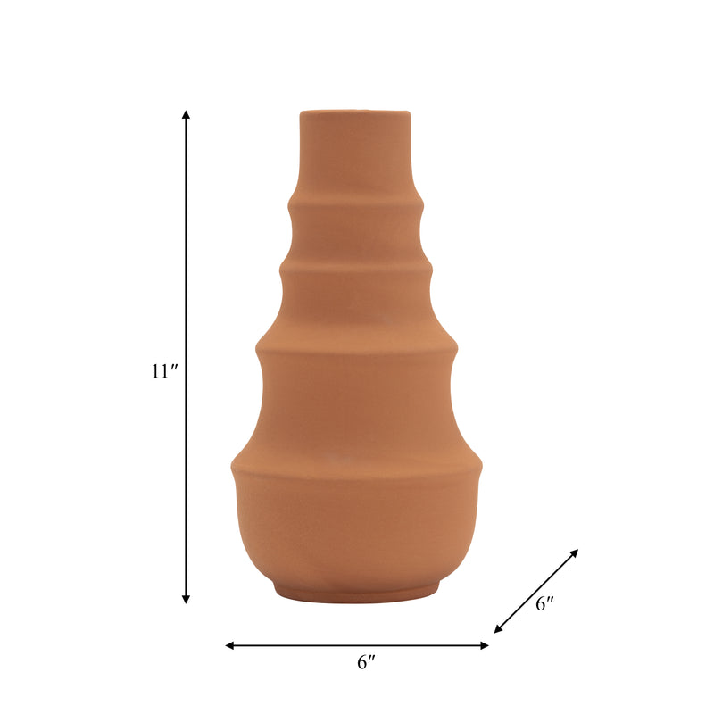 CER,11",RING PATTERN VASE,TERRACOTTA