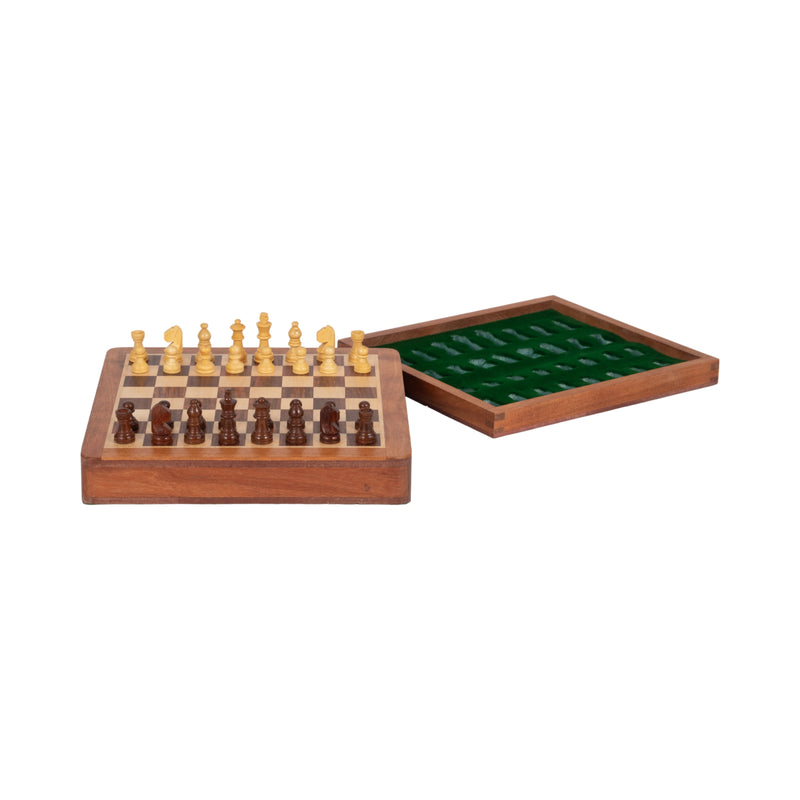 10" Acacia Wood Magnetic Chess Set, Natural