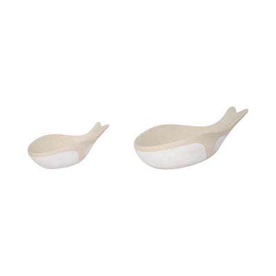 S/2 12/17" Whale Bowls, Tan/white