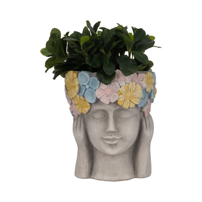 11" Face Planter With Flower Crown, Grey/multi