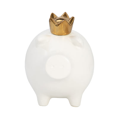 CER, 8" PIG WITH CROWN, WHITE