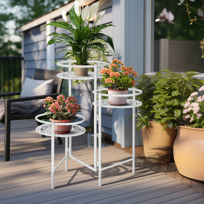 Metal, 22" Folding 3-tier Plant Stand, White