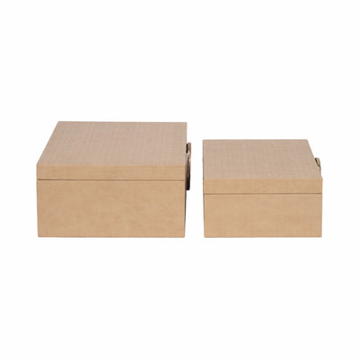 Faux Leather, S/2 12/14" Croc Boxes, Nude/gold