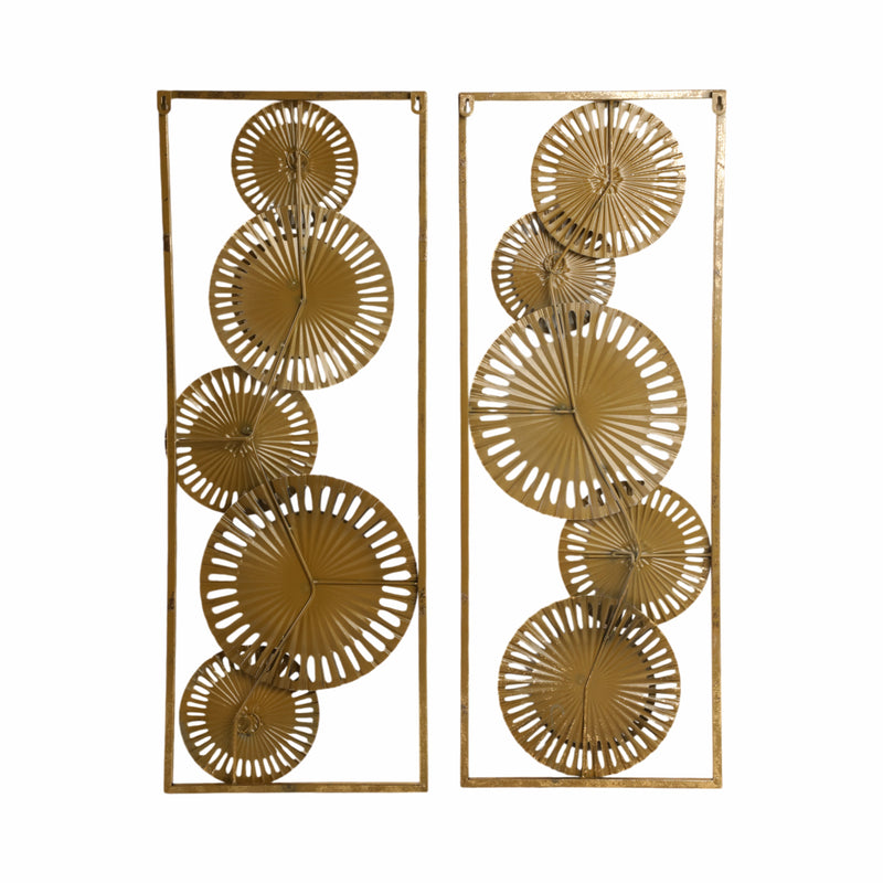 S/2 32" Pierced Disc Metal Wall Panels, Gold Multi