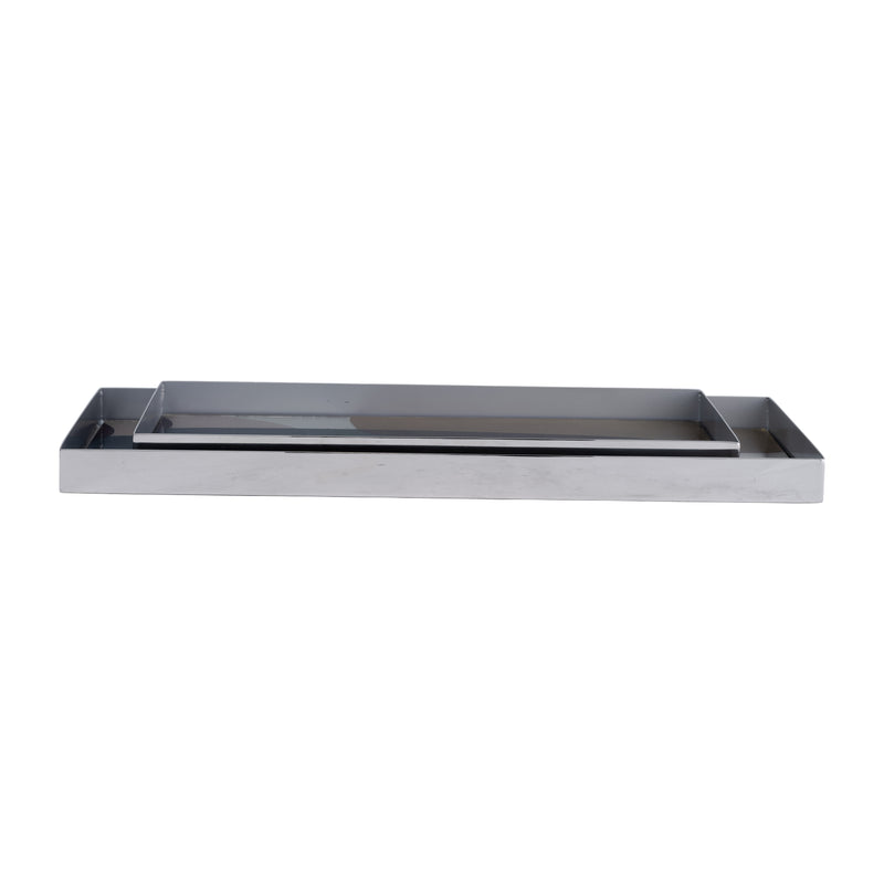 S/2 16/20"L, Metal/Glass Tray, Nickel/Multi