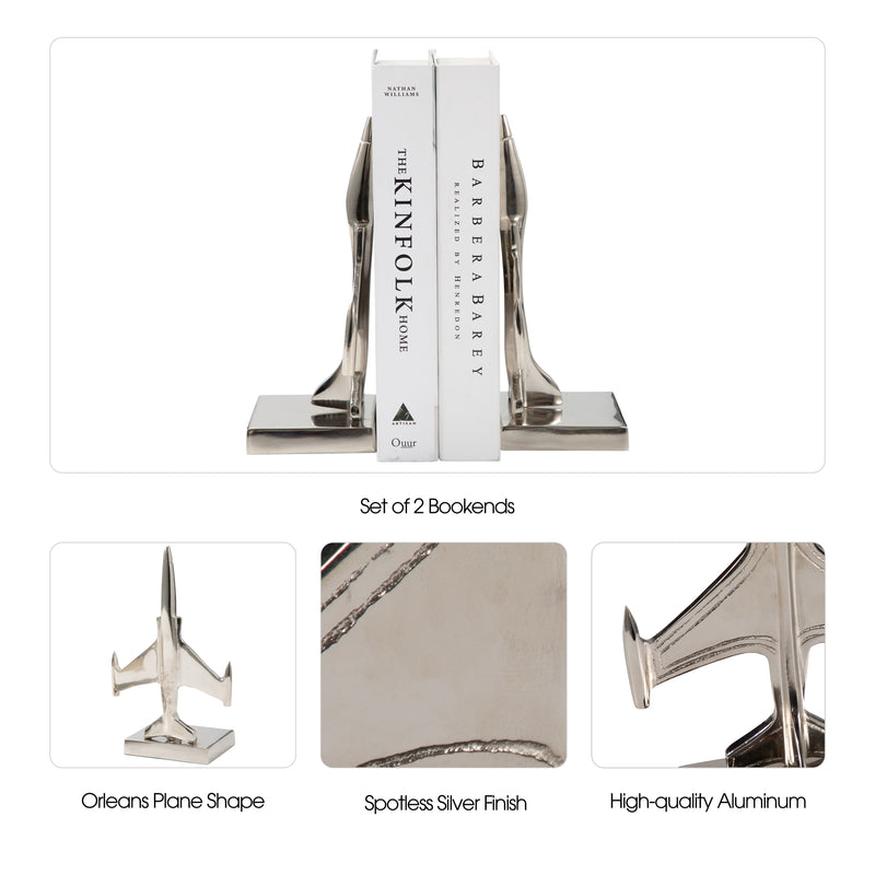 S/2 9" Orleans Silver Plane Bookends