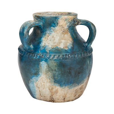 Terracotta, 10" Triple Handle Jug, Blue/ivory