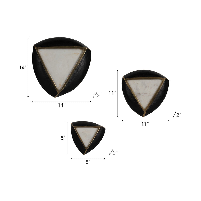 S/3 8/11/14" Dayton Marble Triangle Wall Decor