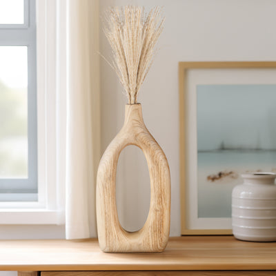 WOOD, 14"H CUT-OUT VASE, NATURAL