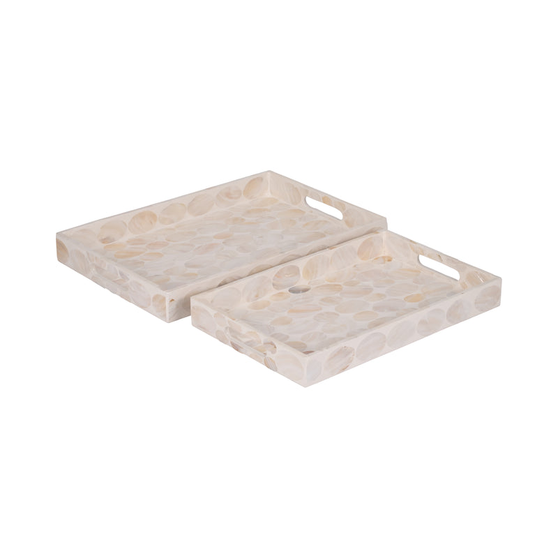 Capiz, S/2 16/18" Rectangular Trays, Natural